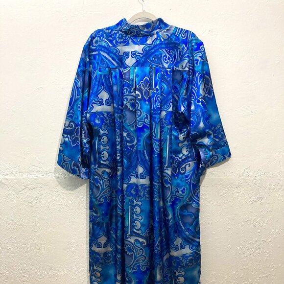 Mona Lisa Women’s Nightgown Robe Maxi Dress Made In USA Satin Paisley Blue PL - Picture 2 of 14